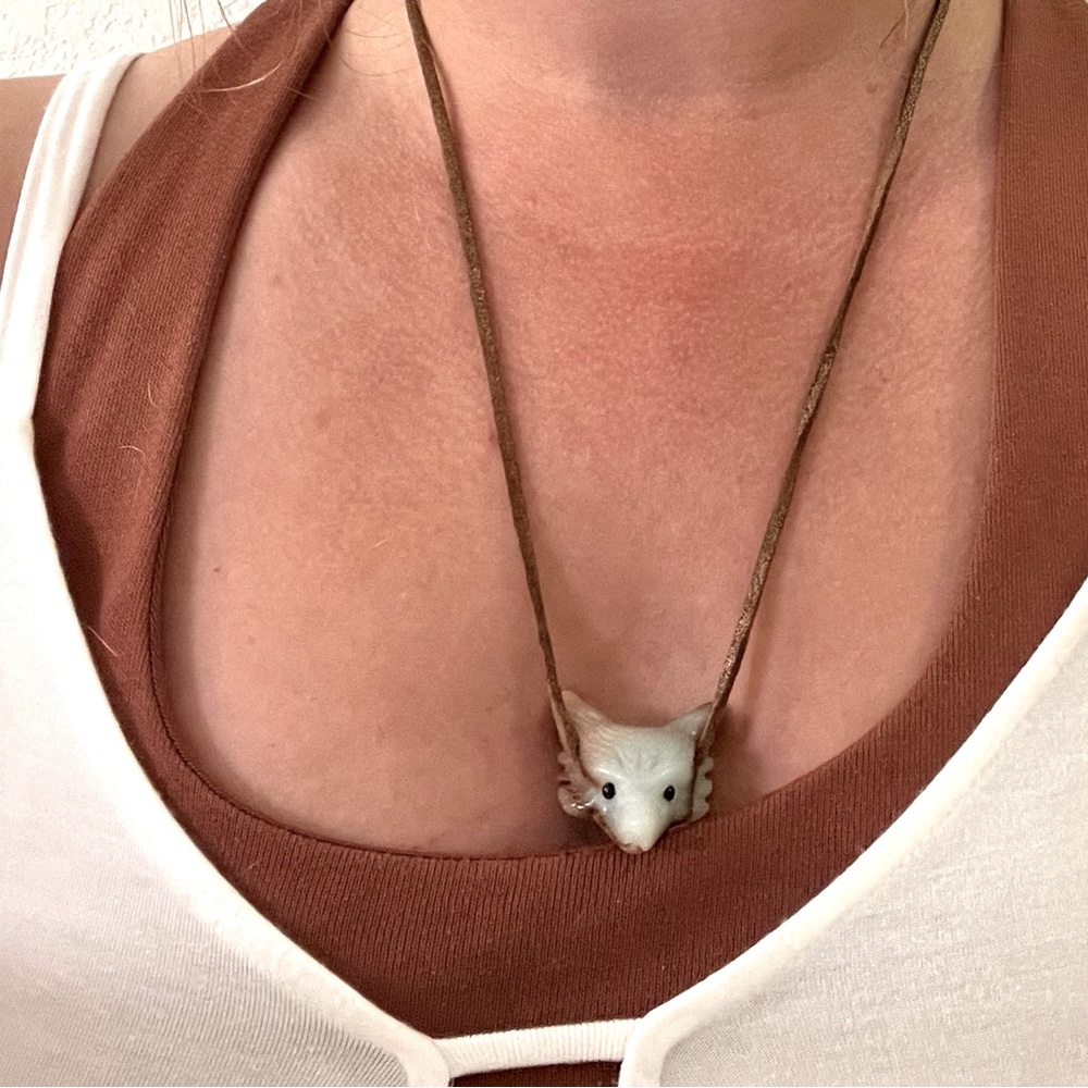 Faux leather and stone wolf necklace